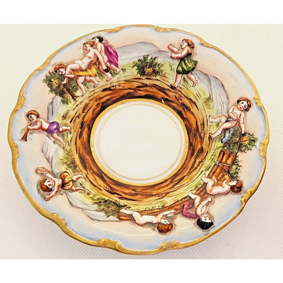 CUP & SAUCER-VON SCHIERHOLZ-CAPRI-3D Embossed-Cherubs-Unique Set-Gold Trim - Picture 2 of 16